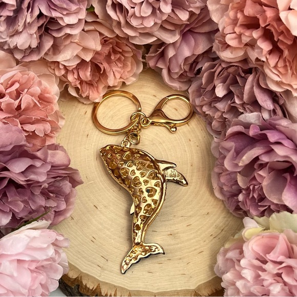 Blue and Gold Crystal Whale Keychain Charm - Picture 12 of 16